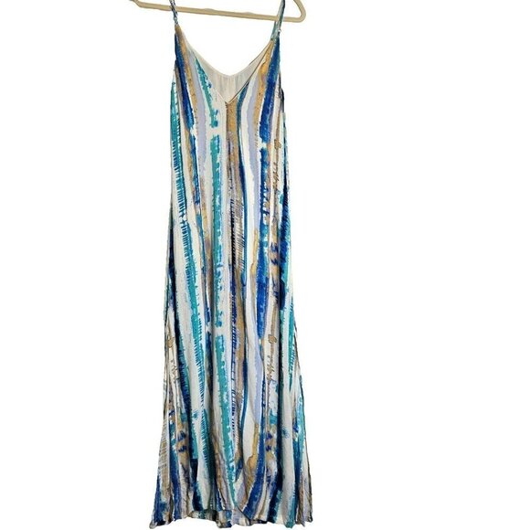 Lulus Bay Side Babe Cream and Blue Tie-Dye Maxi Dress Sleeveless Drapey Lined S - Picture 13 of 13